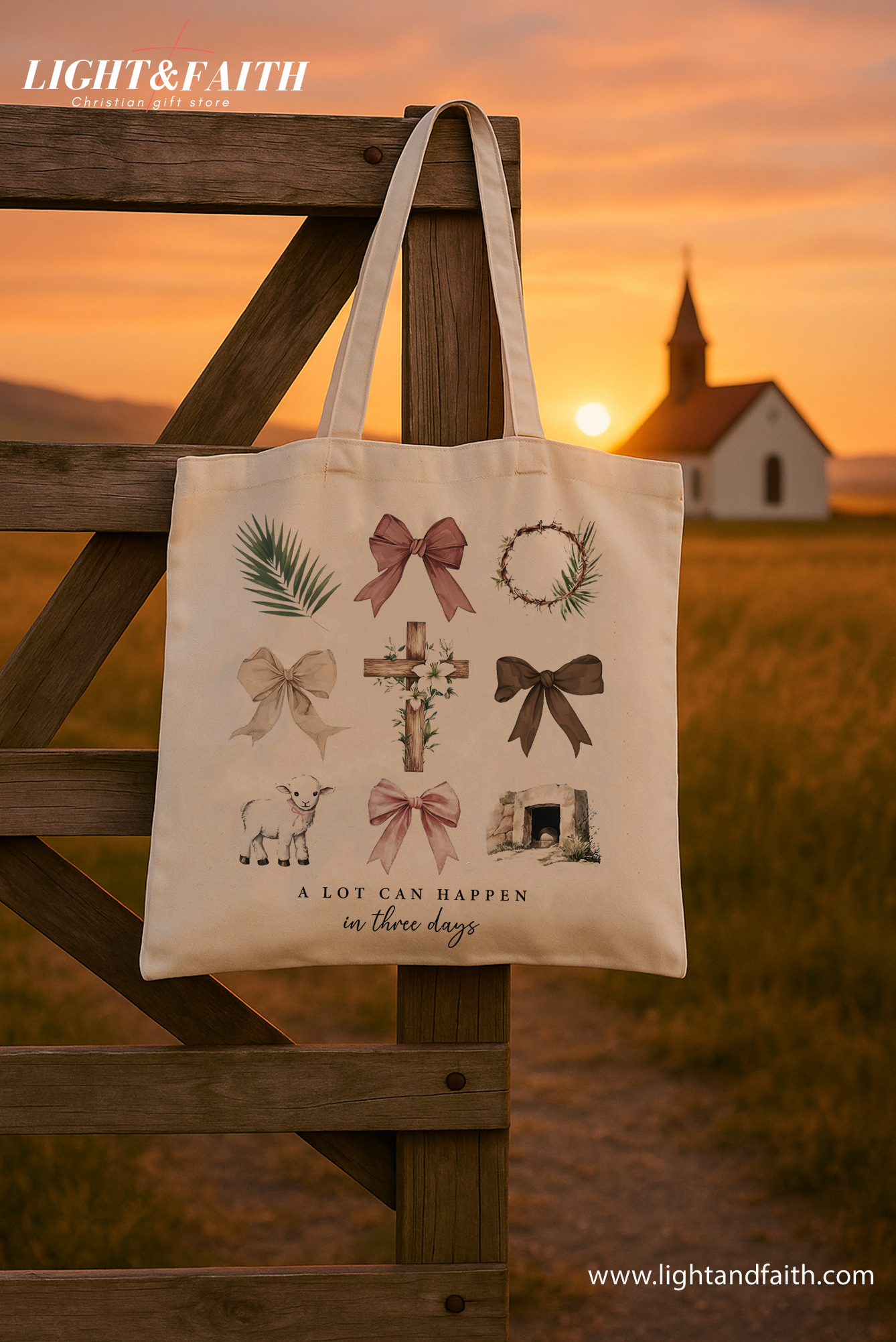 A Lot Can Happen In Three Days Tote Bag, Christian Easter Canvas Bag, Resurrection Cross Lamb Tote, Faith Hope Religious Gift for Women TBLAF43